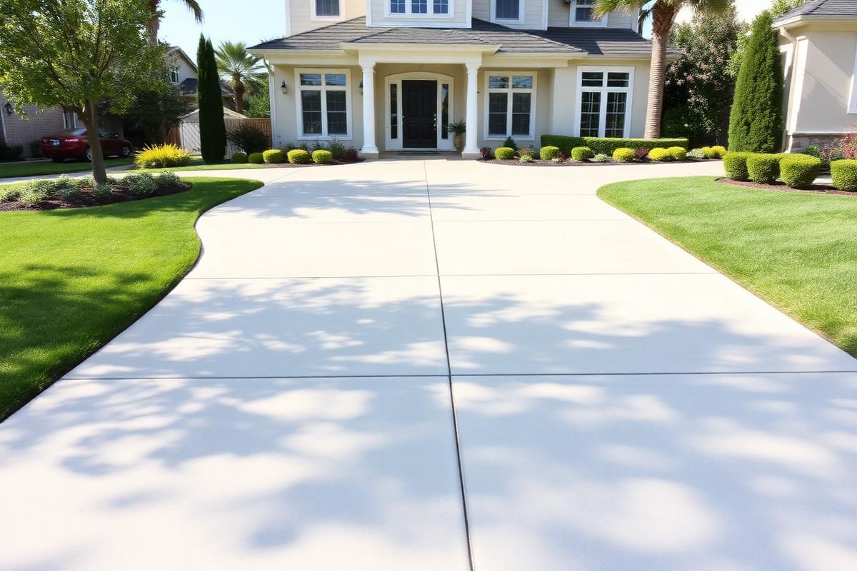 Bright, evenly cleaned concrete driveway after pressure washing